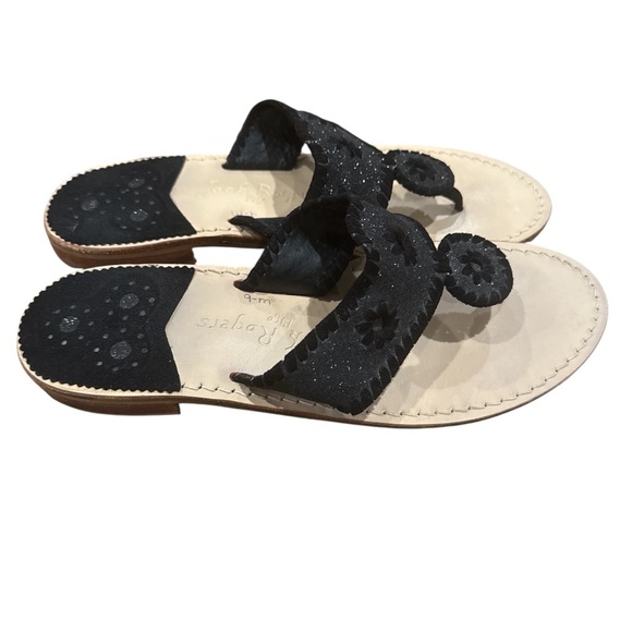 Jack Rogers Crackled Black Suede Jacks Flat Sandal 9 - Picture 2 of 5